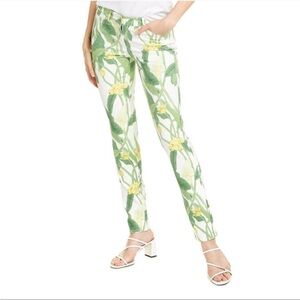 J. McLaughlin Lexi Jeans Green White Lily Frond Pattern Size 8